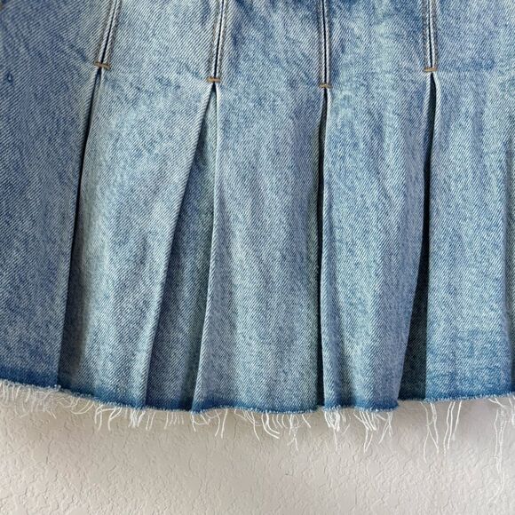 Pull&Bear Pleated Denim Mini Skirt Double Buckle Belt Women’s‎ Sz M Y2K Clueless - Picture 7 of 8